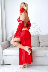 زي راقصة البطن الخيالية الحمراء ذات التفاصيل الذهبية المحجبة الليلية رقم 1086