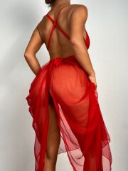 Red Lace Bikini Tulle Skirt Nightgown NightLight 3195