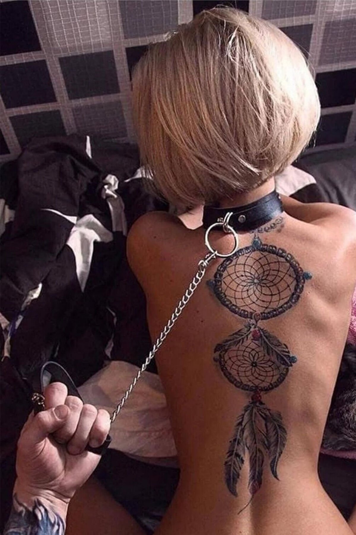 Black Erotic Neck Collar and Chain