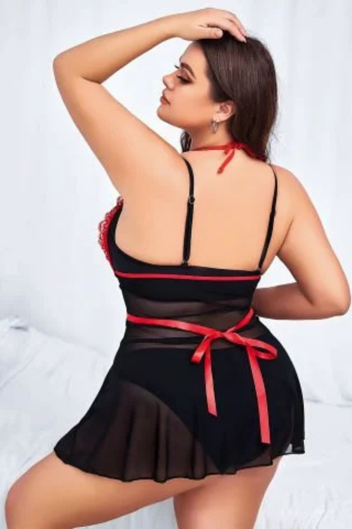 Plus Size Black Red Erotic Maid Costume NightLight 3478