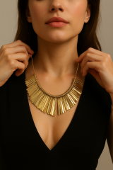 Altın rengi metal püskül yaka kolye