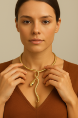 Özel Seri Sarmal Yılan Tasarım Gold Choker Kolye