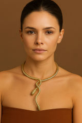 Özel Seri Sarmal Yılan Tasarım Gold Choker Kolye