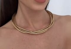Üç Sıralı Gold Yılan Choker Kolye