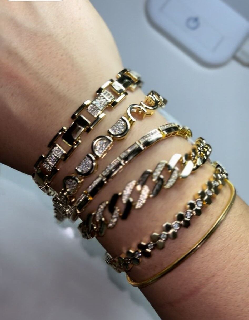 Zirkon Taşlı Gold Link Bileklik