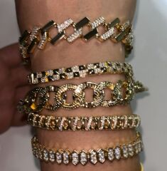 Zirkon Taşlı Gold Link Bileklik