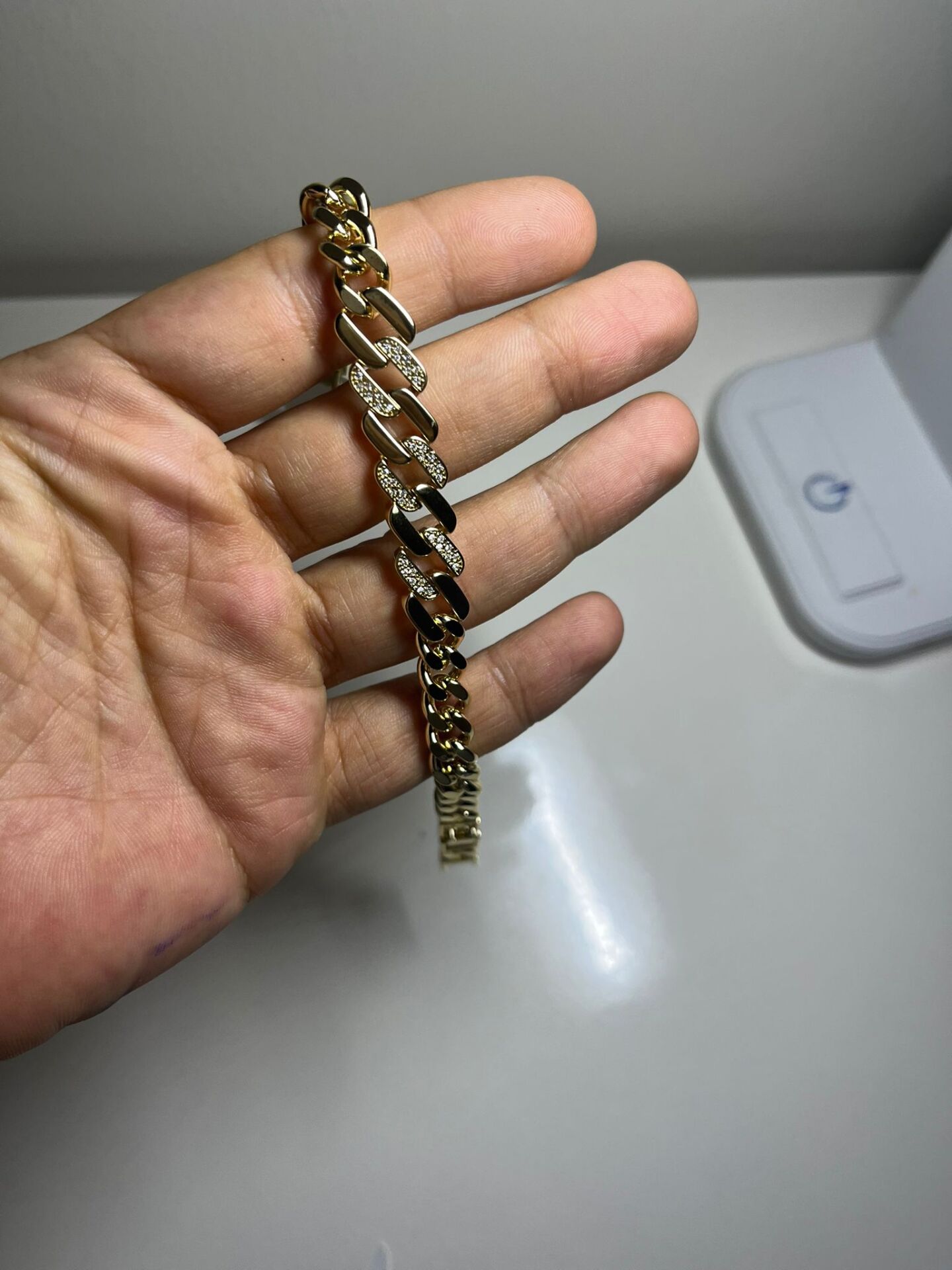 Zirkon Taşlı Gold Kalın Zincir Bileklik