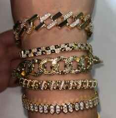 Altıgen Taşlı Gold Bileklik