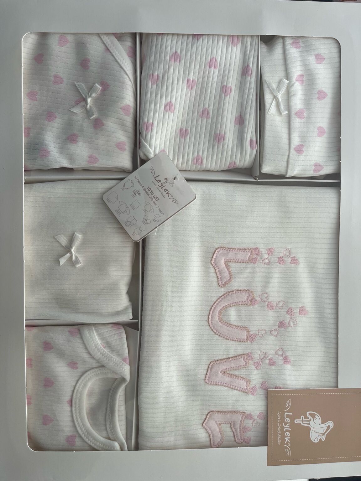 LOVE Nakışlı 10’lu Yenidoğan Bebek Zıbın Seti