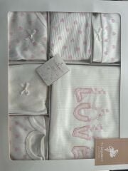 LOVE Nakışlı 10’lu Yenidoğan Bebek Zıbın Seti