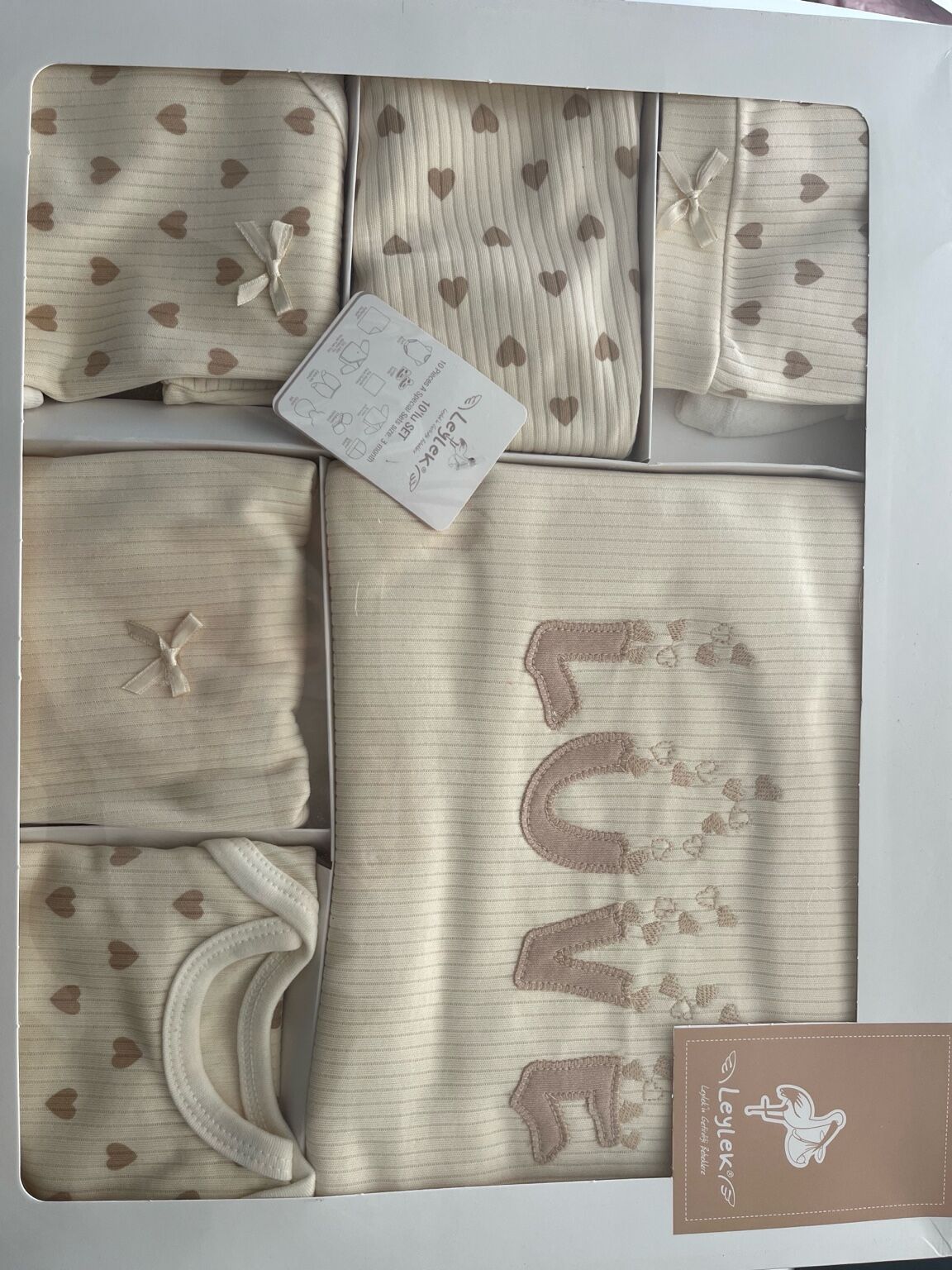 LOVE Nakışlı 10’lu Yenidoğan Bebek Zıbın Seti