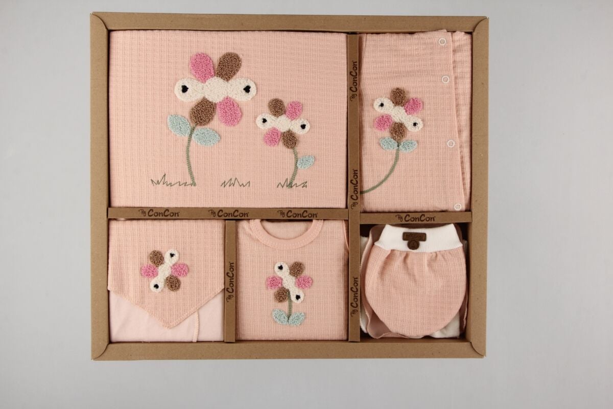 Organik Çiçek Nakışlı 10’lu Bebek hastane Zıbın Seti