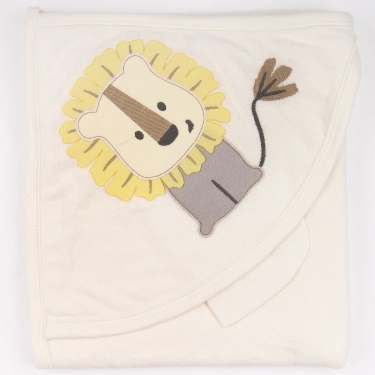 Aslan Nakışlı Kapüşonlu Bebek Havlusu – %100 Pamuk Yumuşak Paspel Kenarlı