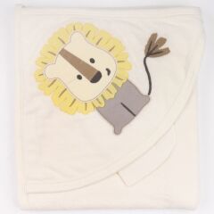 Aslan Nakışlı Kapüşonlu Bebek Havlusu – %100 Pamuk Yumuşak Paspel Kenarlı
