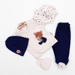 Ayı İşlemeli 5’li Yumuşak Yenidoğan Hastane Çıkışı Seti – 3-3 Ay