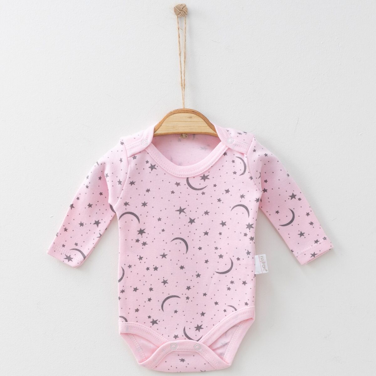 Ay–Yıldız Desenli Uzun Kollu Yumuşak Bebek Badi – 0-3 Ay – 3-6 Ay – 6-9 Ay – 9-12 Ay