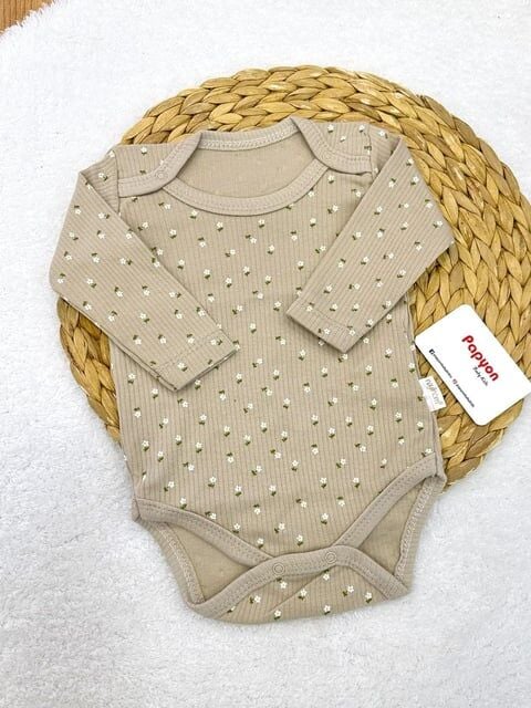 Çiçek Desenli Kabartmalı Uzun Kollu Yumuşak Bebek Badi – 0-3 Ay – 3-6 Ay – 6-9 Ay – 9-12 Ay