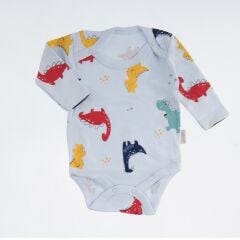 Dinozor Desenli Uzun Kollu Yumuşak Bebek Badi – 0-3 Ay – 3-6 Ay – 6-9 Ay – 9-12 Ay