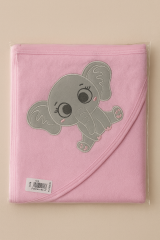 Fil Nakışlı Bebek Bornoz Havlusu – Yumuşak Kumaş, Kapüşonlu, Pembe Mavi Seçenekli
