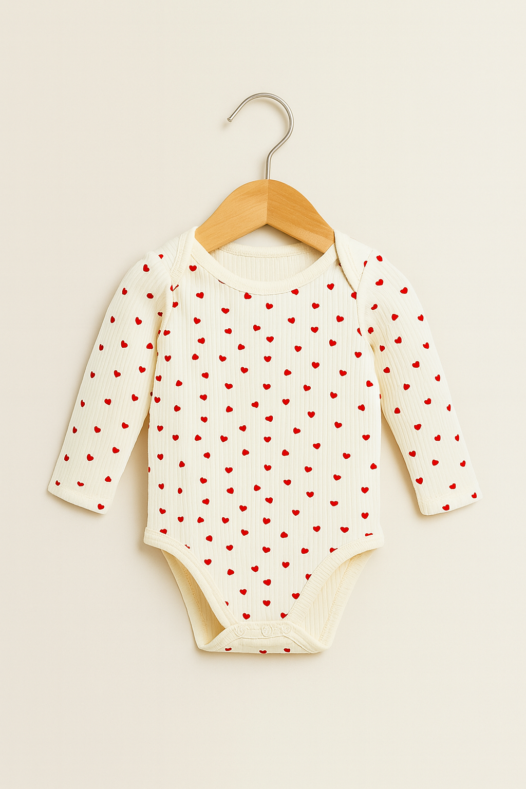 Kalp Desenli Kabartmalı Uzun Kollu Yumuşak Bebek Badi – 0-3 Ay – 3-6 Ay – 6-9 Ay