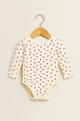 Kalp Desenli Kabartmalı Uzun Kollu Yumuşak Bebek Badi – 0-3 Ay – 3-6 Ay – 6-9 Ay