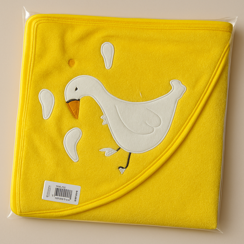 Kapüşonlu Ördek Nakışlı Bebek Havlusu 80x80 – Yumuşak Pamuksu Banyo Havlusu – Unisex