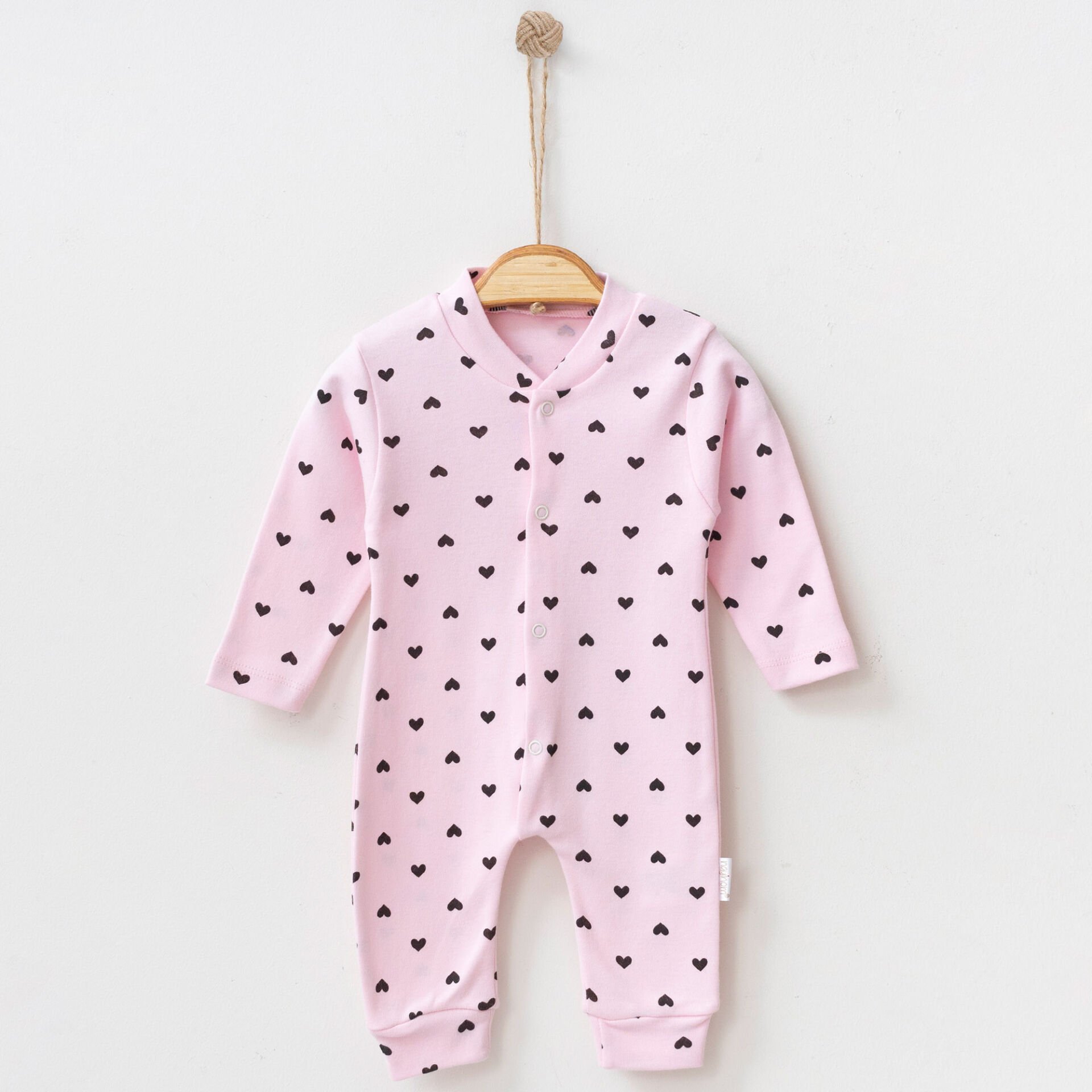 Pembe Kalp Desenli Yumuşak Bebek Tulum – 0-3 Ay – 3-6 Ay – 6-9 Ay