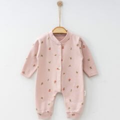 Pudra Çiçek Desenli Yumuşak Bebek Tulum – 0-3 Ay – 3-6 Ay – 6-9 Ay