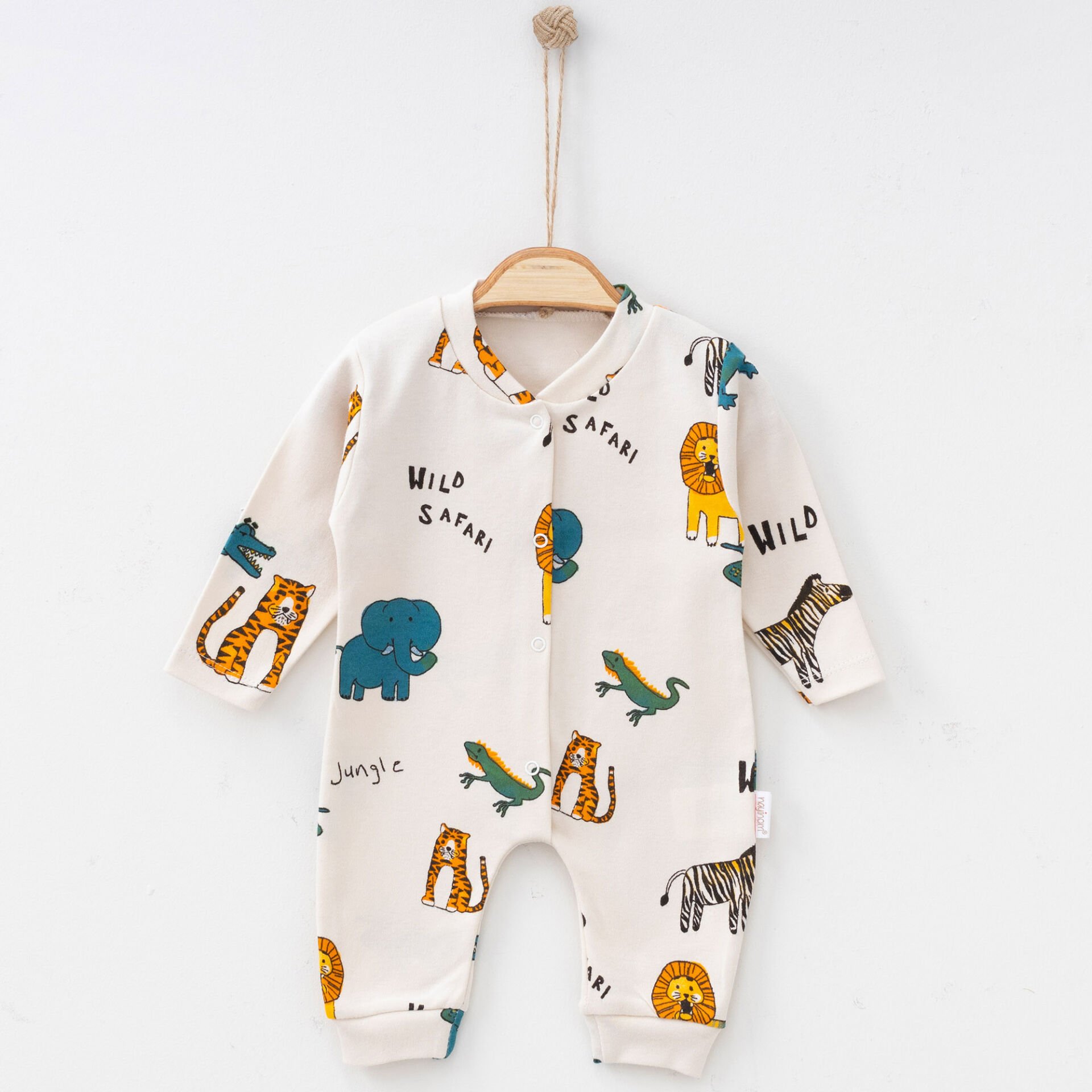 Safari Desenli Yumuşak Uzun Kollu Bebek Tulum – 0-3 Ay – 3-6 Ay – 6-9 Ay