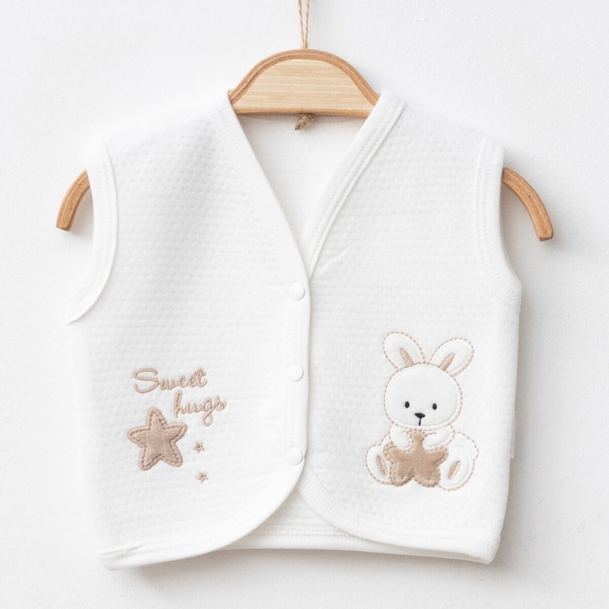 Sweet Hugs Tavşan Nakışlı Unisex Bebek Yeleği – 3-6-912 Ay