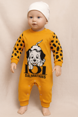 Turuncu Benekli Kol Detaylı Köpek Baskılı Bebek Tulum 0-3 AY 3-6 AY 6-9 AY
