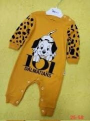 Turuncu Benekli Kol Detaylı Köpek Baskılı Bebek Tulum 0-3 AY 3-6 AY 6-9 AY