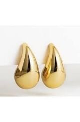 Büyük Gold Damla Küpe – Parlak Metal Modern Tasarım, İddialı & Şık Kadın Küpe