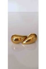 Büyük Gold Damla Küpe – Parlak Metal Modern Tasarım, İddialı & Şık Kadın Küpe