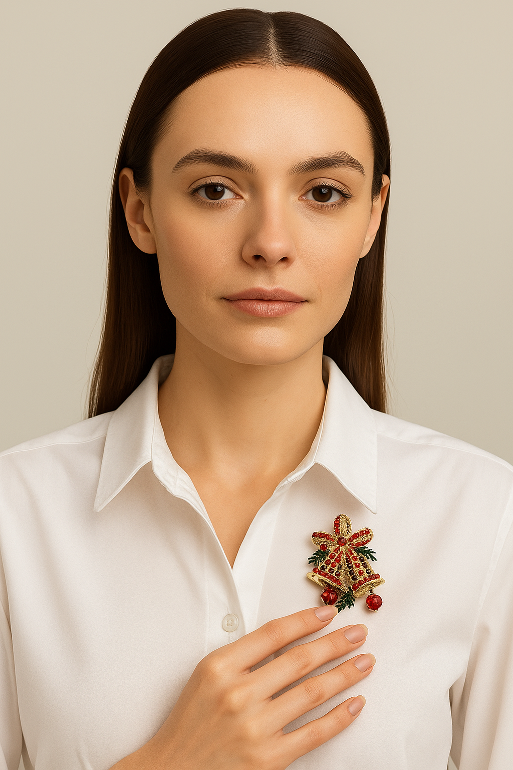 Taşlı Yılbaşı Çan Broş – Kırmızı & Altın Renk Işıltılı Noel Broşu