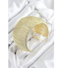 Gold Dokulu Geniş Kelepçe Bileklik – Trend Kadın Bileklik Modeli – Ayarlanabilir Metal Bilezik