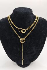 İki Katlı Altın Renk Halka Detaylı Kadın Kolye – Zarif ve Trend Tasarım