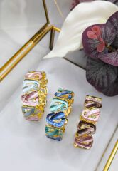 Renkli Modern Form MİNELİ Gold Bileklik