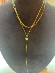 Gold Üç Sıra Detaylı Y Kolye – Modern & Şık Tasarım