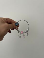 Silver Charm Detaylı Çelik Bilezik – Taç & Balerin & Çiçek Figürlü Şık Tasarım