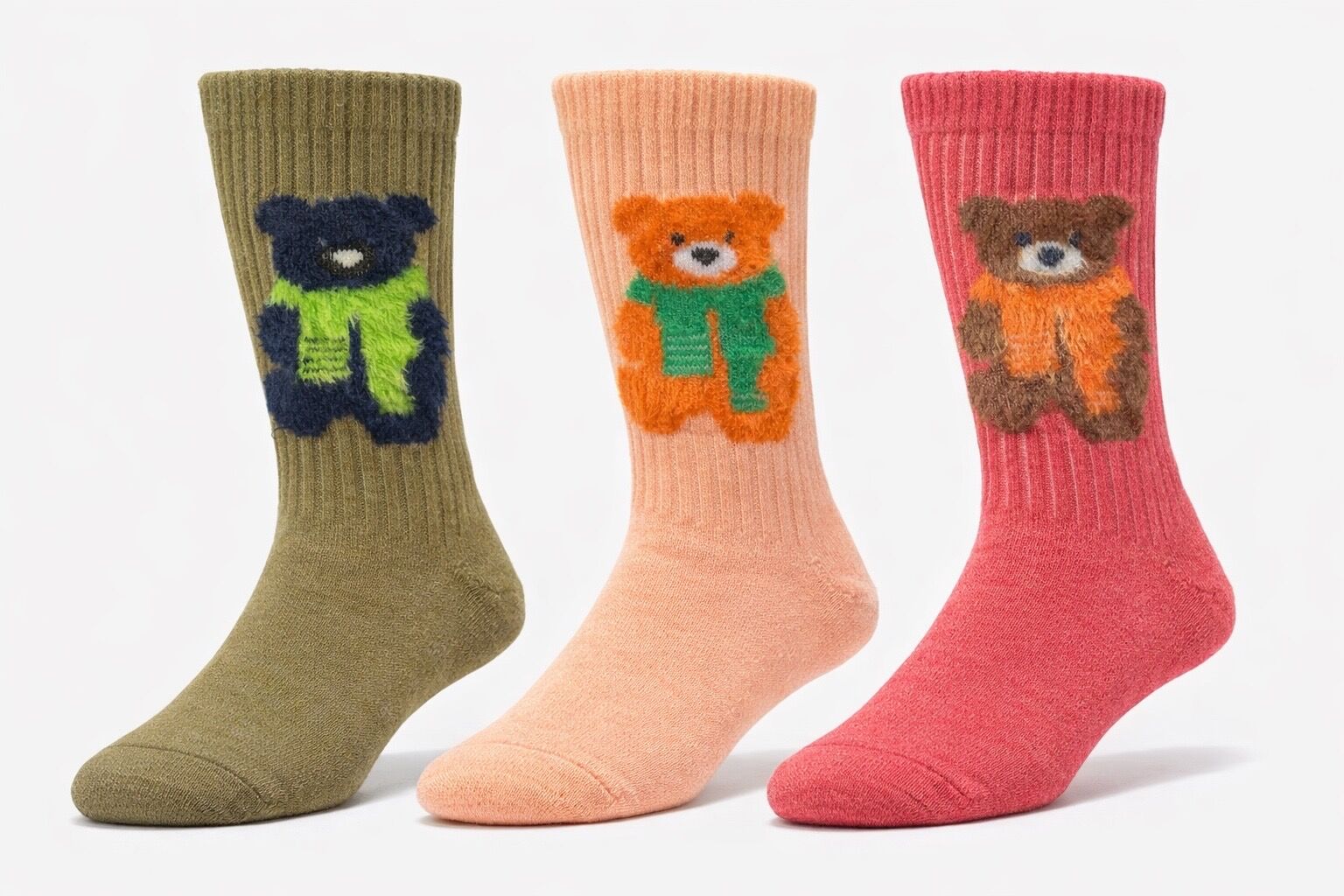 3’lü Ayıcık Desenli Unisex Soket Çorap Seti Peluş Detaylı Renkli Çorap 36-40 numara ile uyumludur