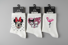 3’lü Beyaz Desenli Kadın Soket Çorap Seti Flamingo ve Sevimli Figürlü  Çorap 36-40