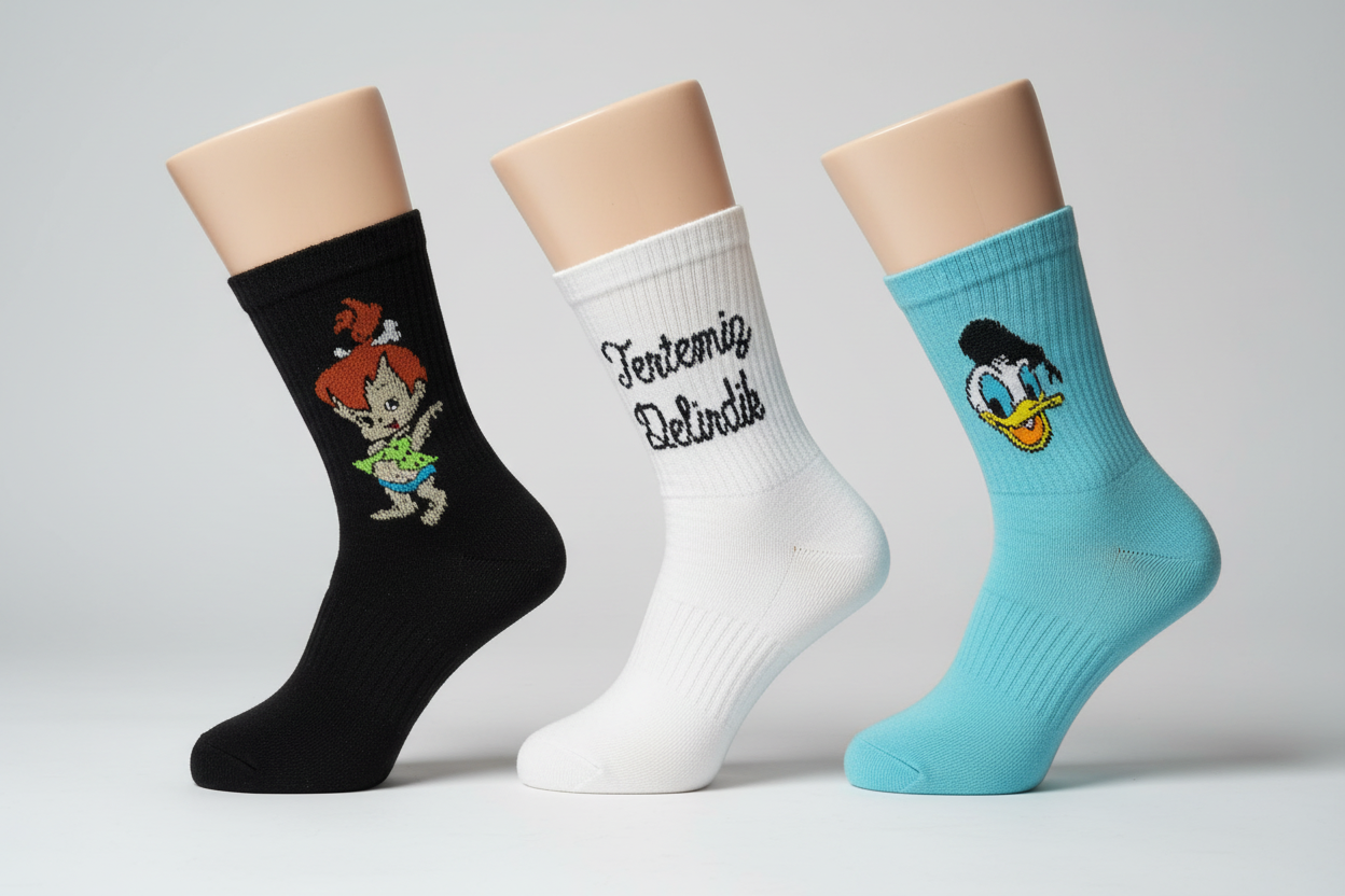 3’lü Desenli Unisex Soket Çorap Seti Karakter Figürlü ve Yazılı Çorap