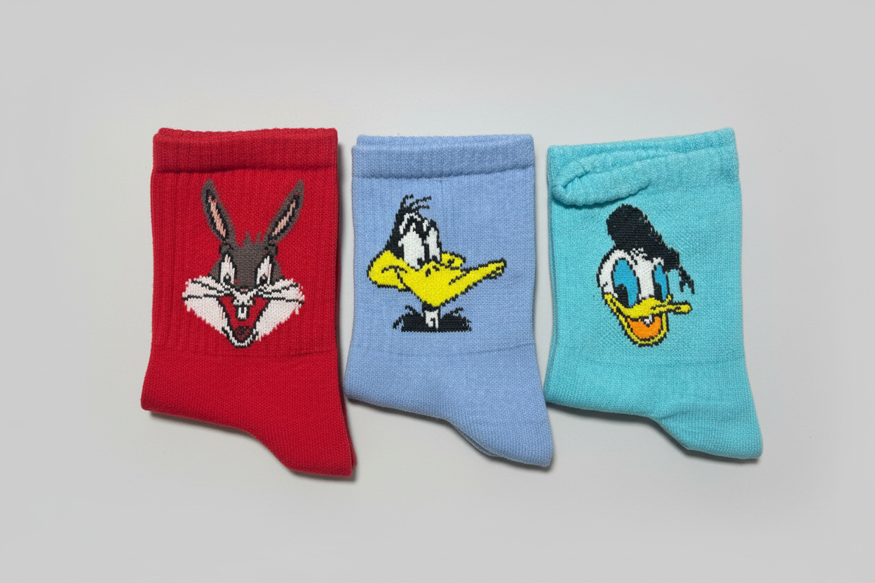 3’lüFigürlü Unisex Soket Çorap Seti  Desenli Günlük Çorap 36-40