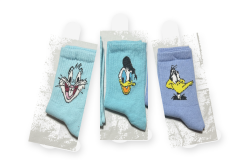 3’lü  Figürlü Unisex Soket Çorap Seti Mavi Tonlar Desenli Günlük Çorap 36-40