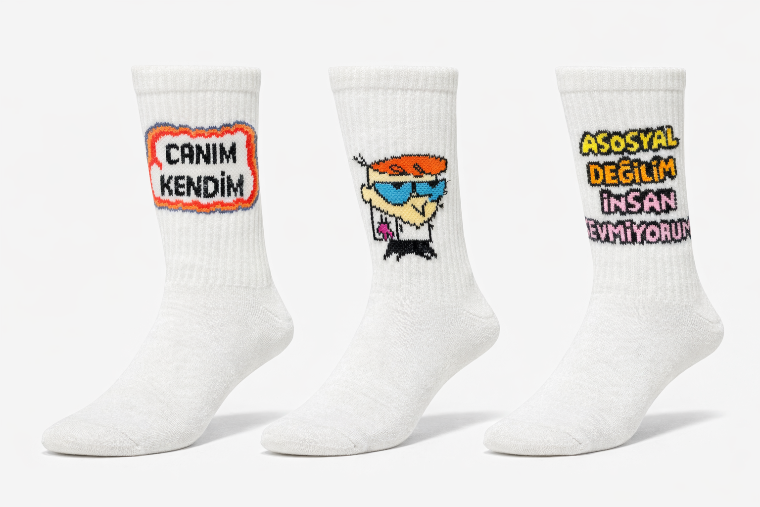 3’lü Yazılı Desenli Unisex Soket Çorap Seti  Baskılı 36-40