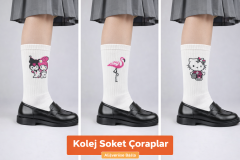 Kolej Soket Çorap 3’lü Set (Beyaz Desenli) 36-40 numara ile uyumludur