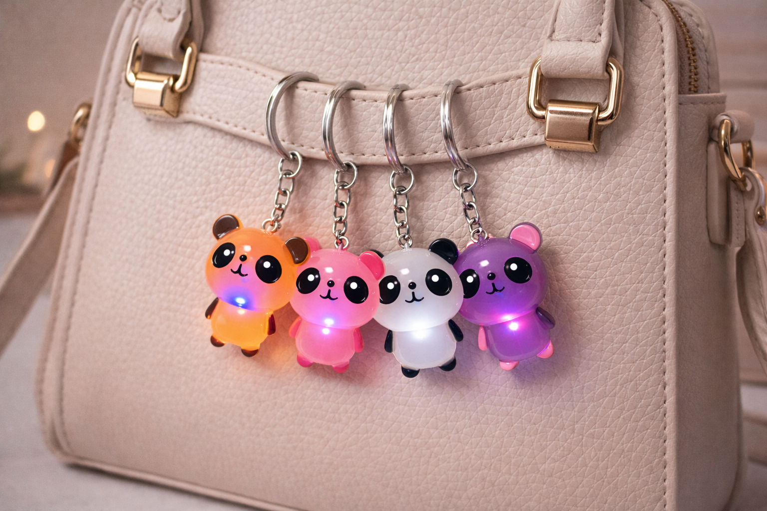 Işıklı Panda Anahtarlık – Sevimli Figürlü LED Işıklı Anahtarlık (Renk Seçenekli)