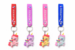LOVE YOU Yazılı Unicorn Figürlü Askılı Anahtarlık – Renkli Silikon Kayışlı Çanta ve Anahtarlık Süsü