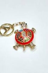 Renkli Taşlı Kaplumbağa Figürlü Anahtarlık Gold Metal Çanta Süsü Anahtarlık